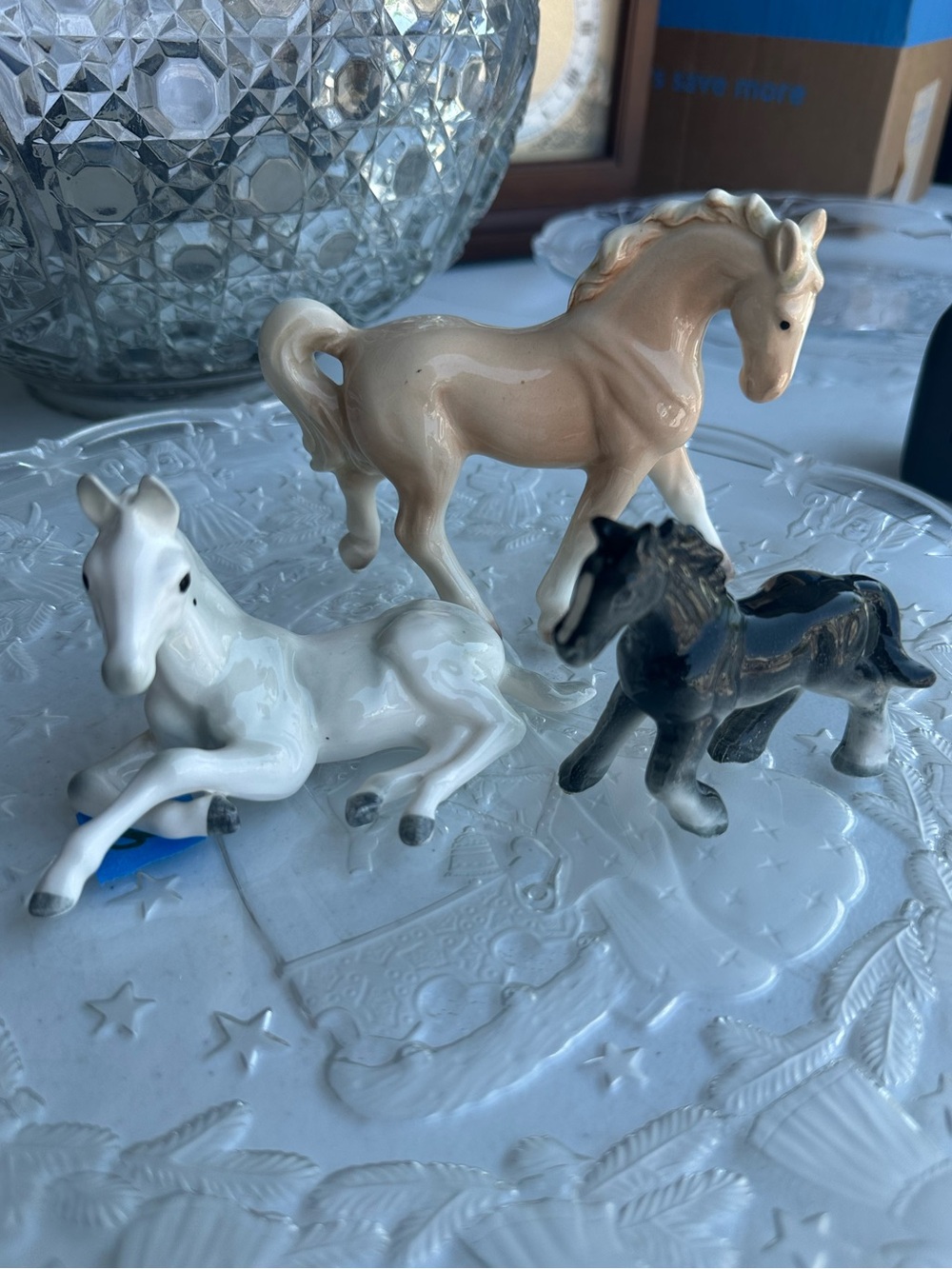 Vintage Ceramic Horse Figurine Set - White, Beige, Black -